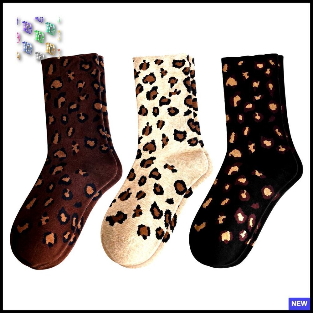 Leopard Print Crew Socks Animal Print Cotton Novelty Funny Ankle Socks